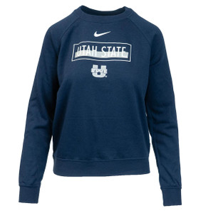 Women's Nike Navy Utah State U-State Fleece-Lined Crew Sweatshirt